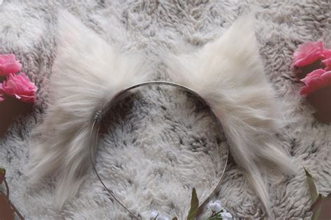 White Cat Ears Headband Etsy