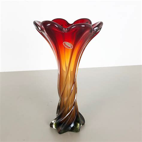 Extra Large Multi Color Floral Murano Glass Sommerso Vase Italy 1960s 112325