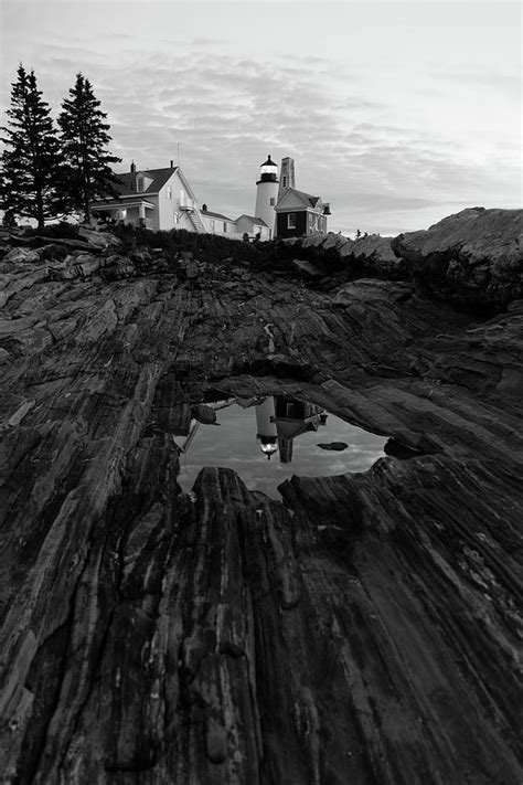 Pemaquid Point Lighthouse Reflection Black And White Photograph By