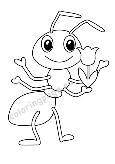 The insect coloring pages depicting these ants are quite popular among kids. Printable Ant with a flower - Coloring Page