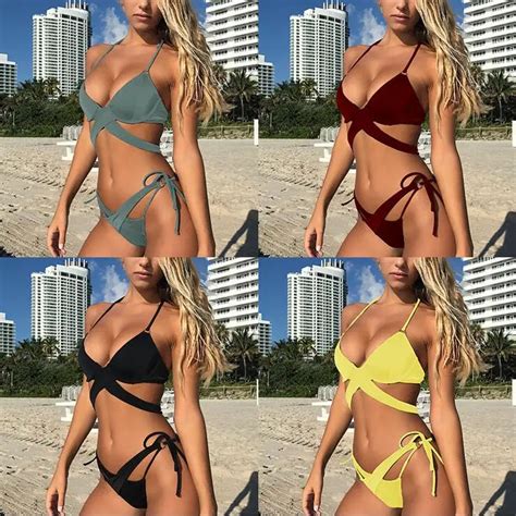 Sexy Bikinis Women Swimsuit High Waisted Bathing Suits Swim Halter Push Up Bikini Set Padded