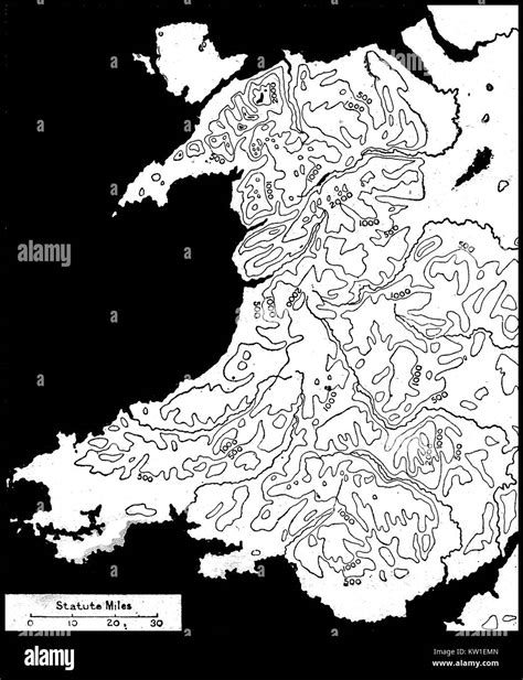 Wales Cymru A 1914 Contour Map Of The Mountains And Hills Of Wales