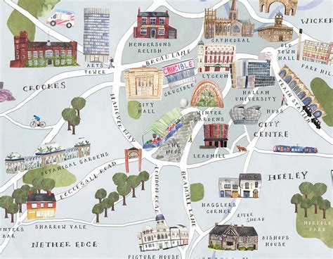 Map Of Sheffield Illustrated Art Print Available With Etsy