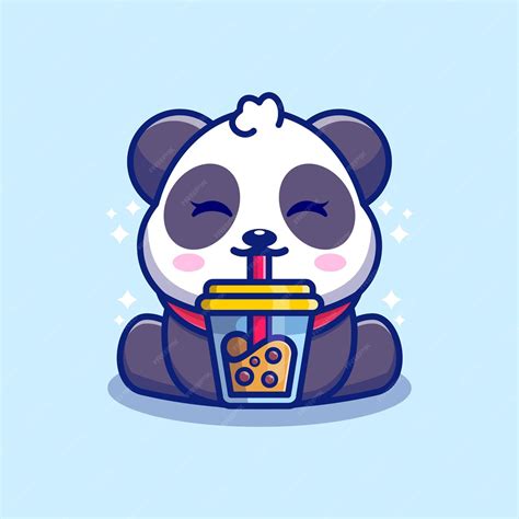 Premium Vector Cute Panda Drinking Boba Milk Tea Cartoon