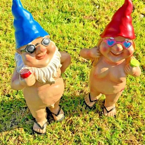 Pair Nude Statuary Garden Gnomes Naughty Naked Funny Gift Statue