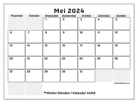 Kalender Mei 2024 Om Af Te Drukken “53mz” Michel Zbinden Nl