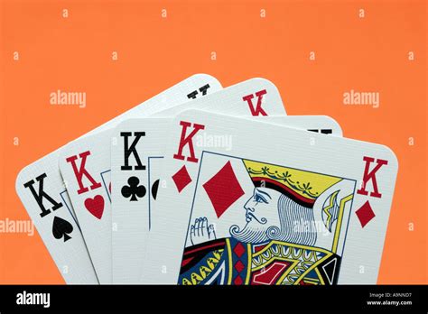 Close Up Of Hand Of 4 King Playing Cards Kings Four Of A Kind Stock