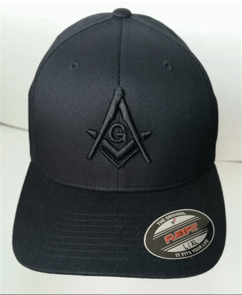 002 Flexfit Masonic Hat Embroidery All Black Masonic Gears