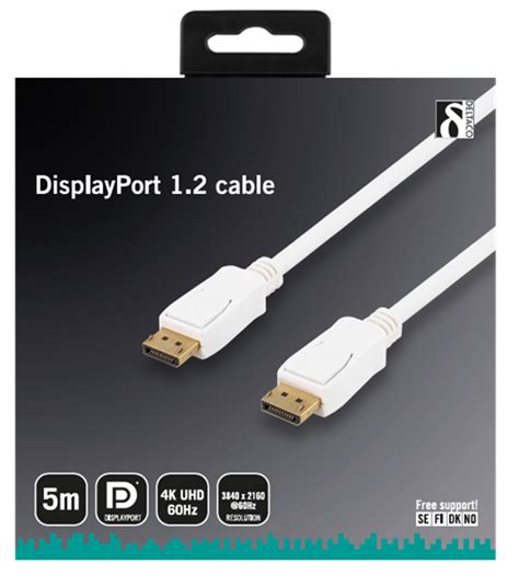 DELTACO DisplayPort monitorikaapeli, 20-pin ur - ur, 5m, valk. | DELTACO-DP-4051 | Data-Systems