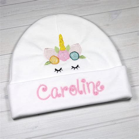 Personalized baby hat with embroidered unicorn - micro preemie ...