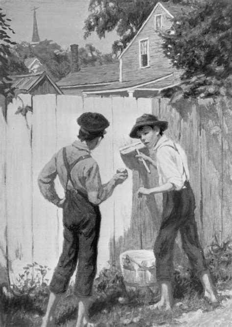 Tom Sawyer Washing The Fence Book Illustration From Mark Twains The