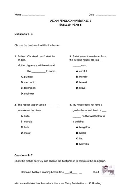 Contoh soalan persamaan kimia tingkatan 4; Soalan Bahasa Inggeris Tahun 6
