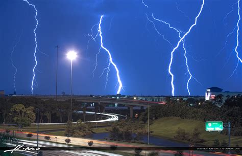 Lightning Strike Florida Highway Weather During Storm Royal Stock Photo