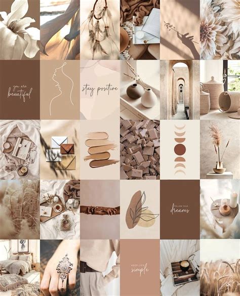 Boho Collage Kit Aesthetic Beige Cream Brown Trendy Girl Neutral Photo