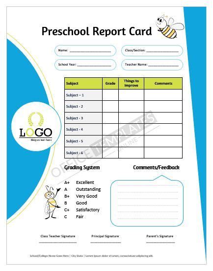 Adorable Best Preschool Report Card Design In Ms Word Daily Progress