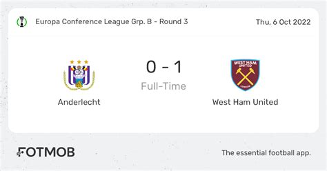 anderlecht vs west ham united live score predicted lineups and h2h stats