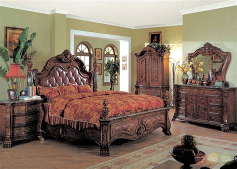 Queen bed comes as two panel design elaborately carved details dresser and. Zachary Traditional Poster Bedroom Collection Leather ...