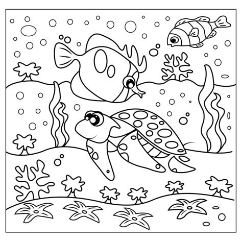 Vector Sea Life Coloring Page For Kids And Adult Illustration Art