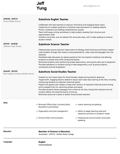 Mention your most relevant teaching experience. Substitute Teacher Resume Samples | All Experience Levels ...