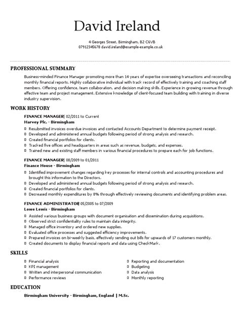 Professional Finance Manager Cv Examples Myperfectcv