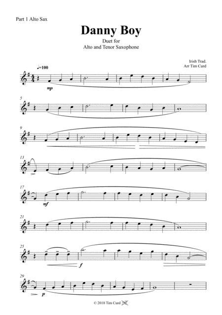 Danny Boy Duet For Alto And Tenor Saxophone Music Sheet Download
