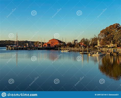 Sunset Mystic River Stock Photo Image Of Boat Destination 209132144