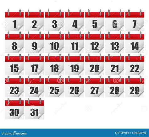 Calendars For All 31 Days Of A Month Calendar Icons Set Stock Vector