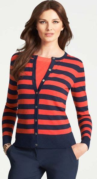 A Classic Striped Cardigan In Bright Red And Navy Blue Cardigan Red