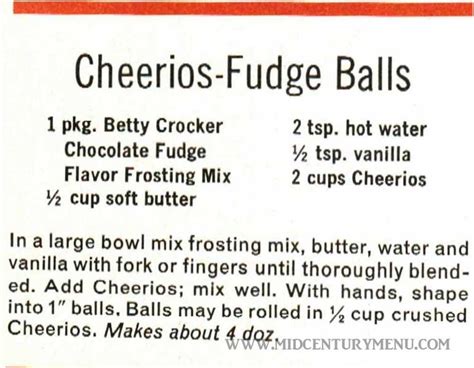 Cheerios Fudge Balls Cereals Go Round The Clock 1964 Midcenturymenu