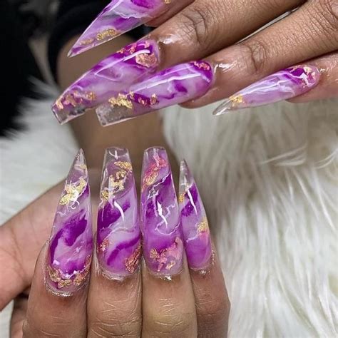 20 Classy And Cool Marble Nail Designs Purple Acrylic Nails Purple