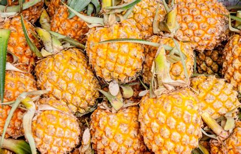 Fresh Whole Pineapple Fruits At Farmers Market Stock Photo Image Of