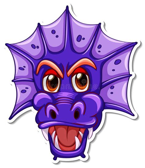 Face Of Purple Dragon Cartoon Character Sticker Stock Vector