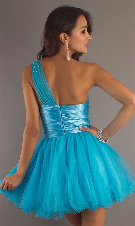Turquoise Short One Shoulder Tulle Cocktail Prom Dress Evening Gown By