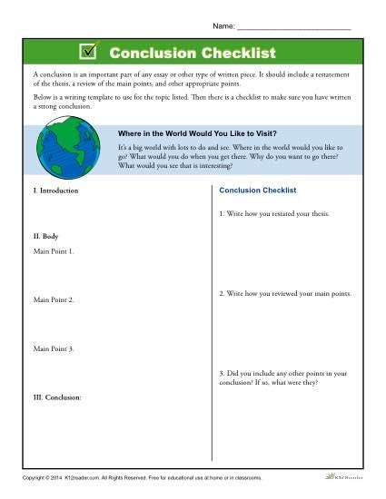 printable template   students write conclusions
