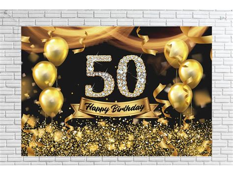 Happy 50th Birthday Backdrop Glitter Gold Balloons Photography Etsy
