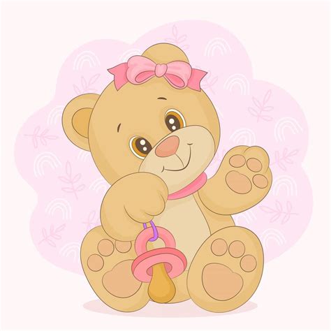 Baby Girl Teddy Bear Holding A Pacifier 4228682 Vector Art At Vecteezy