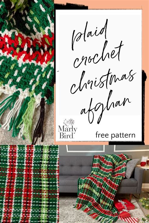 Merry Holidays Plaid Crochet Christmas Afghan Free Pattern Marly Bird