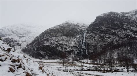 Snowy Mountains And Waterfall In Scotland Stock Image Image Of