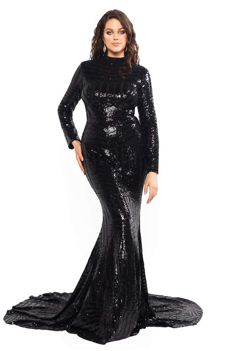 Aandn Curve Liz Black High Neck Sequins Gown With Long Sleeves Aandn Luxe Label Sparkly Dress