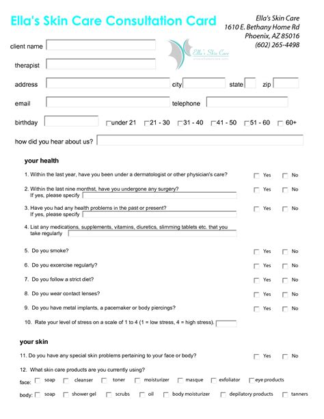 Printable Makeup Client Consultation Form