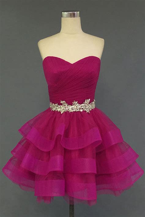 Hot Pink Organza Sweetheart Neckline Short Prom Dress Homecoming