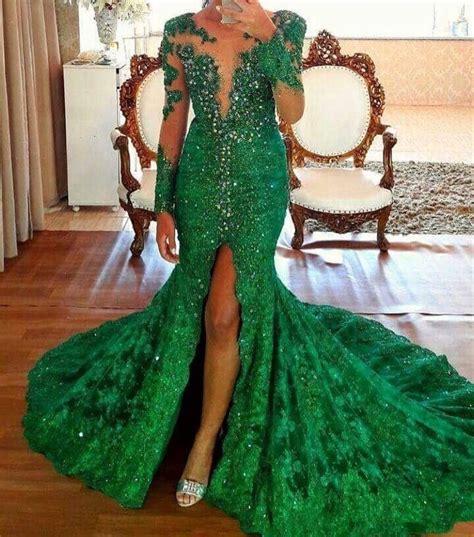 2020 Nigerian Emerald Green Lace Mermaid Evening Dresses Sexy Split