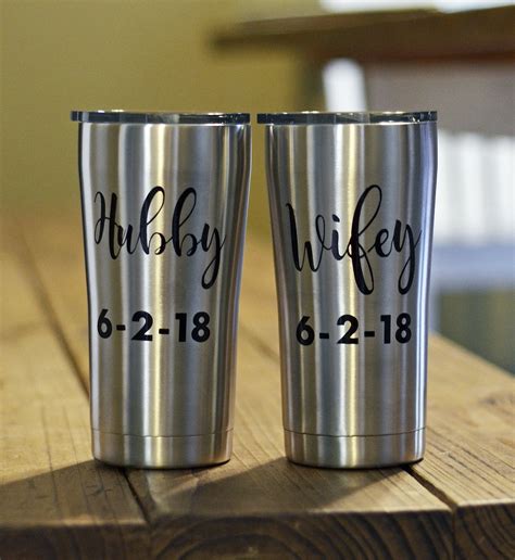 Customized Hubby And Wifey Tumblers With Vinyl Decals Wedding T