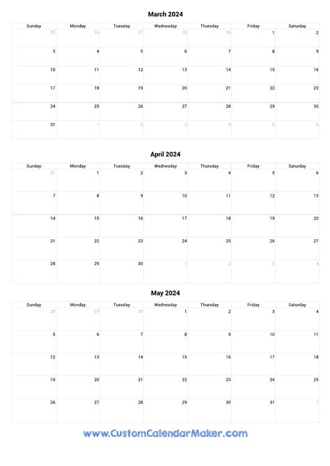 March To May 2024 Calendar Printable