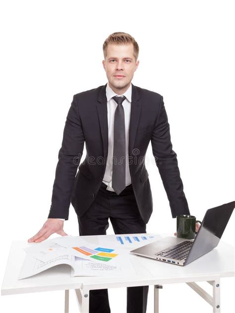 Businessman Standing Behind The Office Desk Stock Photo Image Of