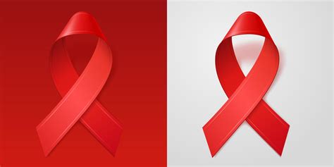 Red Ribbon Is Symbol Of Hiv Aids Awareness Realistic 3d Ribbon On Red