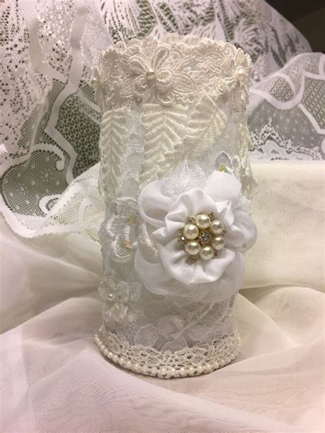 Lace Covered Candle Holder By Thebonnyswanemporium On Etsy Covered