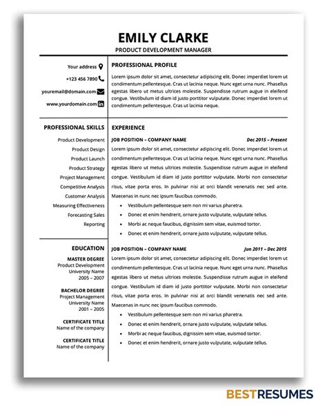 Product manager resume example ✓ complete guide ✓ create a perfect resume in 5 minutes using our resume examples & templates. Modern Resume Template Emily Clarke - BestResumes.info
