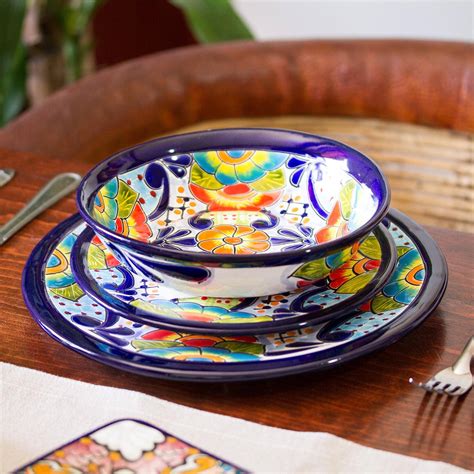 Talavera Ceramic Dessert Plates From Mexico Pair Raining Flowers