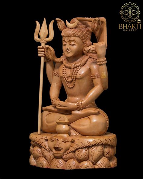 Shiva Statue In Wooden 10 Inch Sitting Hand Carved Wood Etsy